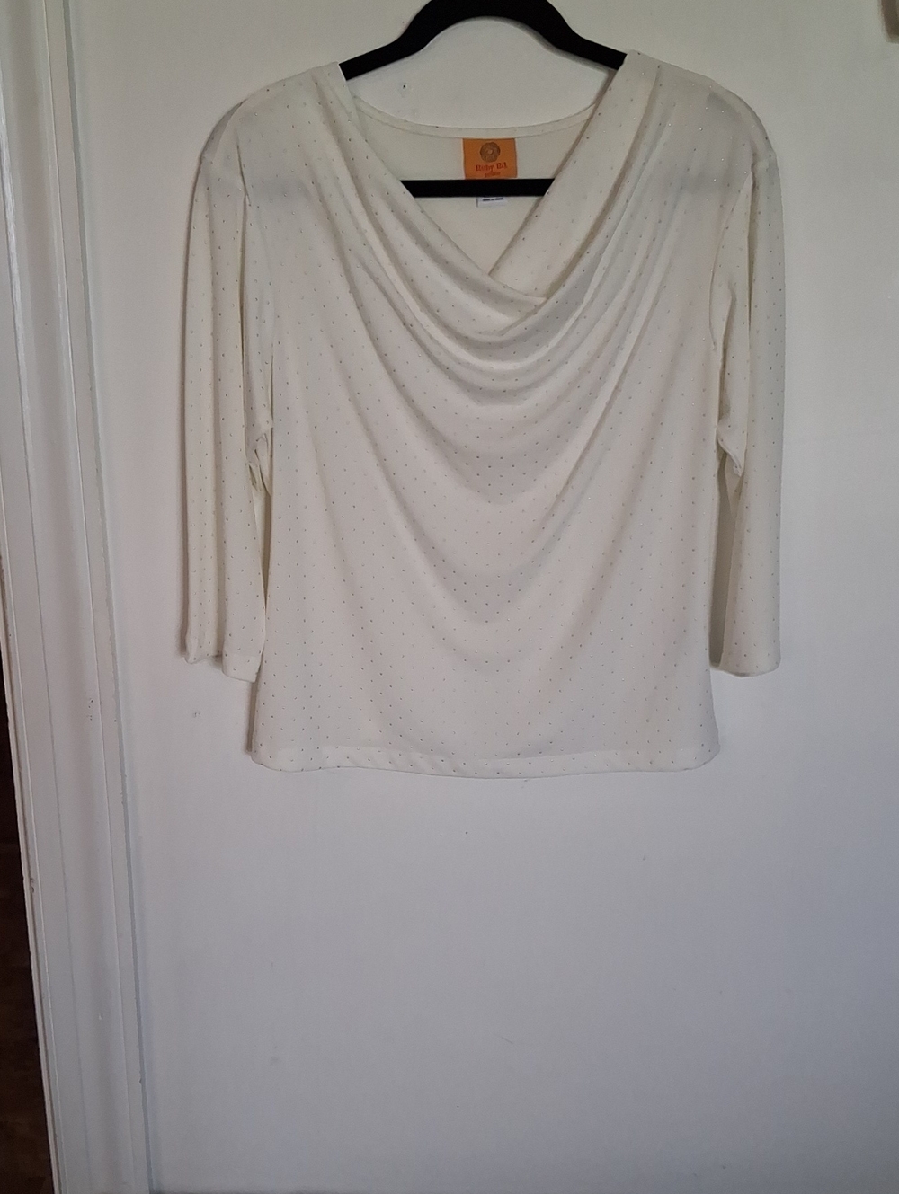 Ruby Rd. Cream Cowl Neck Blouse with Subtle Dot Print